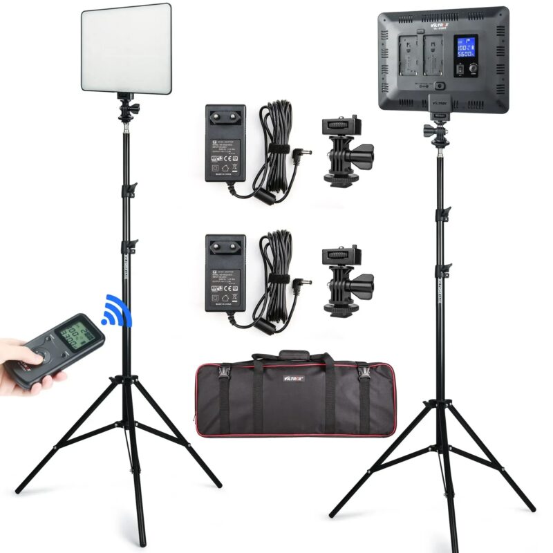 VILROX 30W VL-200T Bi-color Dimmable Wireless Remote LED Video Light Panel Lighting Kit+75" Light Stand for Studio Shooting