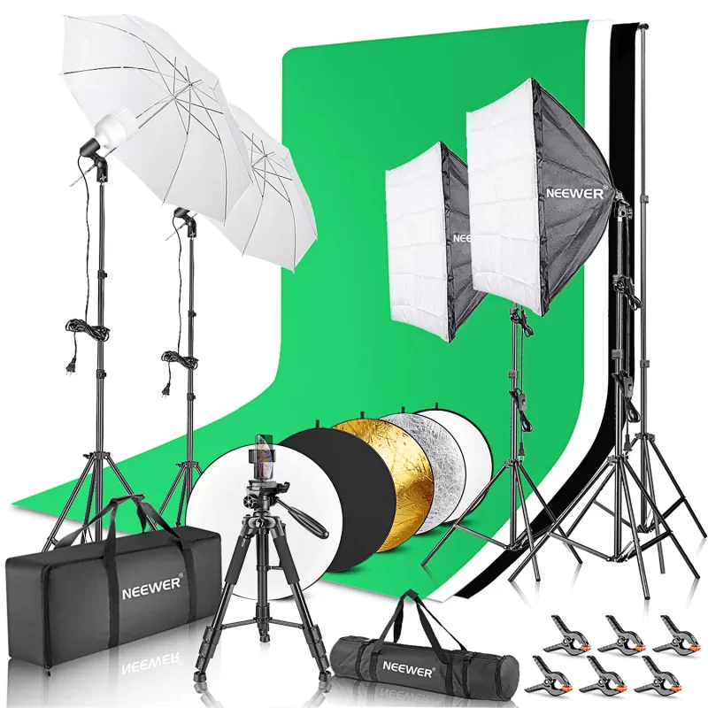 Neewer Complete Photography Lighting Kit: 8.5x10feet Background Support System/800W 5500K Umbrellas Softbox Continuous Lighting