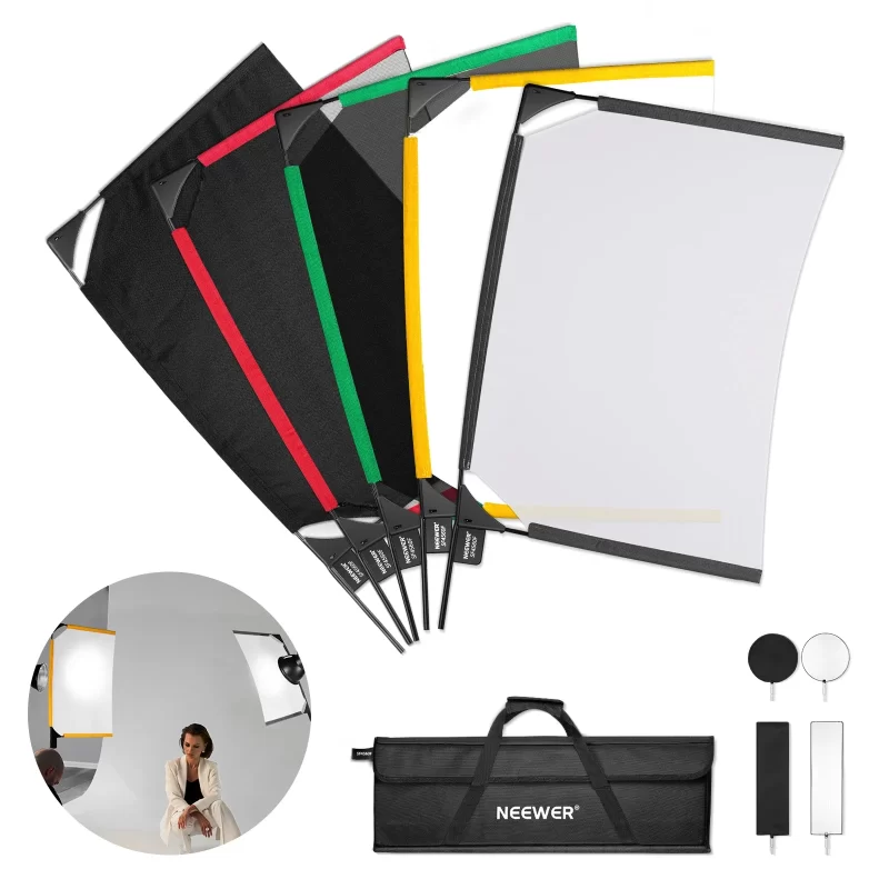 NEEWER Foldable Scrim Flag Kit, 5 In 1 Photography Flag Panel Lighting Reflector Diffuser Light Modifier Shaper For Soft