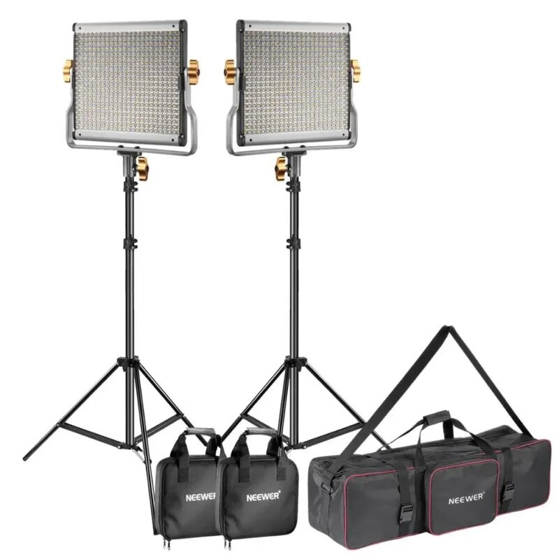 Neewer 2-Pack Dimmable Bi-color 480 LED Video Light And Stand Lighting Kit With Large Carrying Bag For Photo Studio Photography