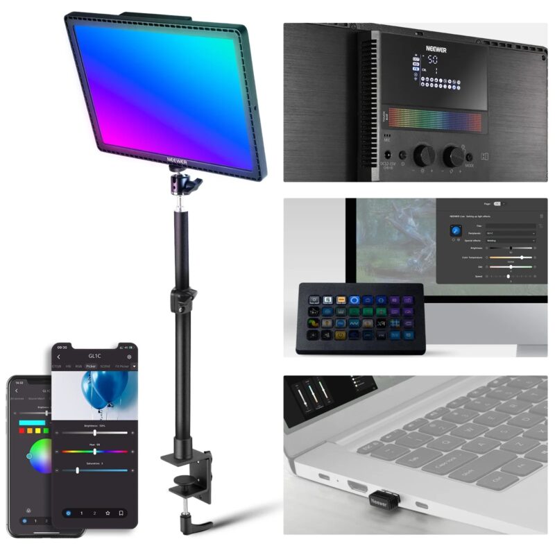 NEEWER GL1C RGB 15.5" Key Light, 48W Edge Lit Soft LED Video Panel Streaming Gaming Lighting With 2.4G PC/Mac IOS/Android