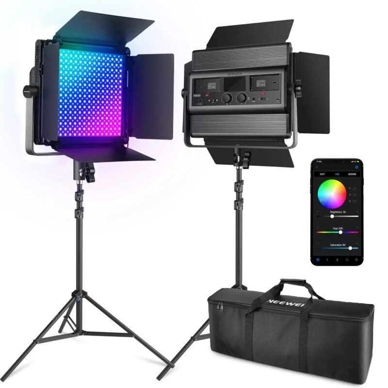 NEEWER 2 Pack RGB1200 LED Video Light With APP/2.4G Control, 60W Photography Video Lighting Kit With Stands & Bag
