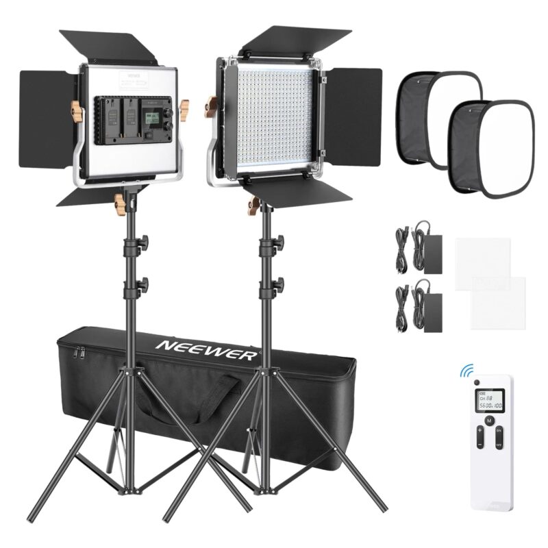 Neewer 2 Packs 480 LED Video Light Photography Lighting Kit, LED Panel With 2.4G Wireless Remote, 480 LED Panel And Light Stand