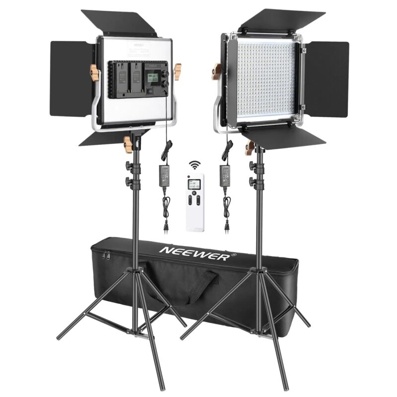 Neewer 2 Packs Advanced 2.4G 480 LED Video Light Photography Lighting Kit With Bag, Dimmable Bi-Color LED Panel With LCD Screen