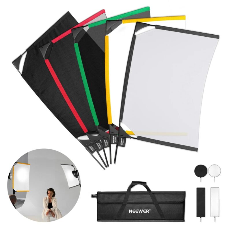 NEEWER Foldable Scrim Flag Kit, 5 In 1 Photography Flag Panel Lighting Reflector Diffuser Light Modifier Shaper For Soft