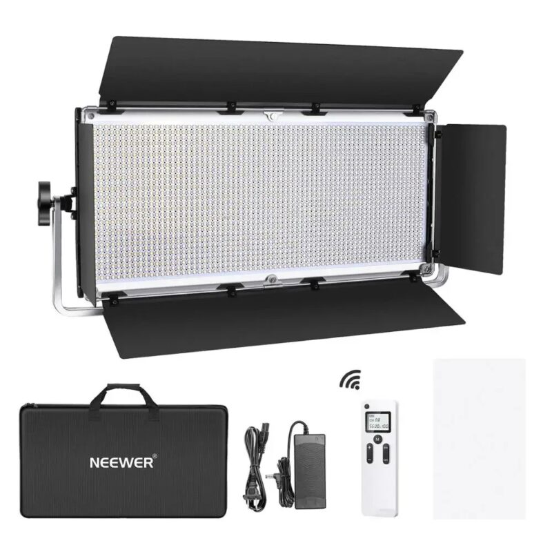 Neewer Advanced 2.4G 1904 LED Video Light,Dimmable Bi-Color LED Panel With LCD Screen,Barndoor And U-Bracket And Wireless Remote