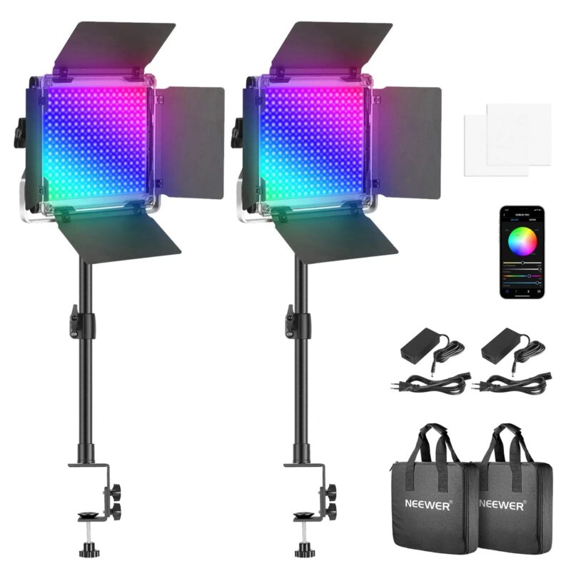 Neewer 2-Pack 530 PRO RGB Led Video Light With APP Control, CRI 97+ For Streaming, Zoom, YouTube, Video Conference, Photography