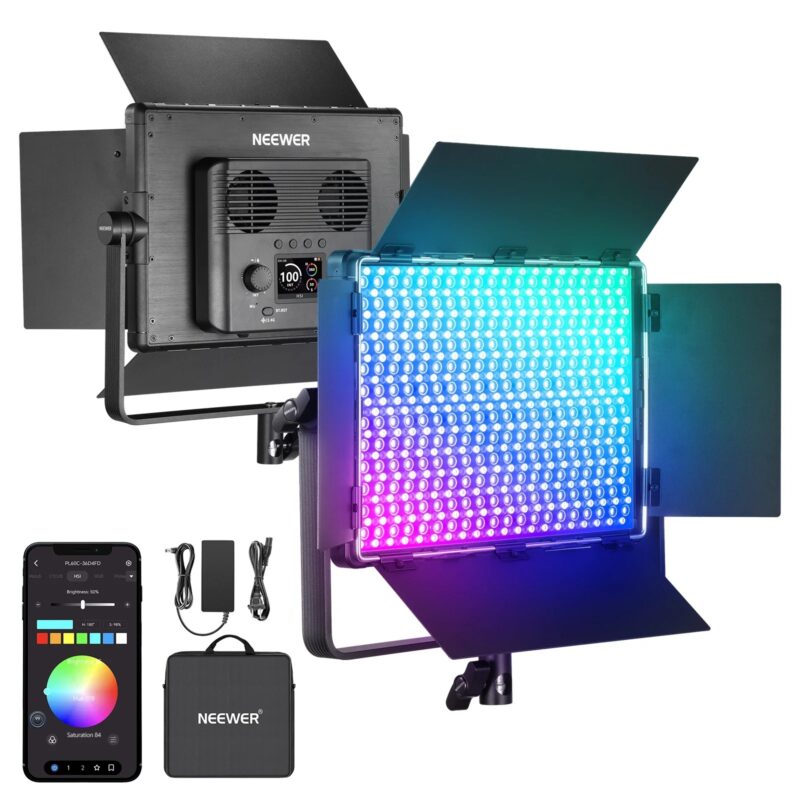 NEEWER PL60C RGB LED Panel Video Light APP/2.4G/DMX Control, 60W 23000Lux/0.5m 2500K-10000K RGBCW Pro Photography Studio