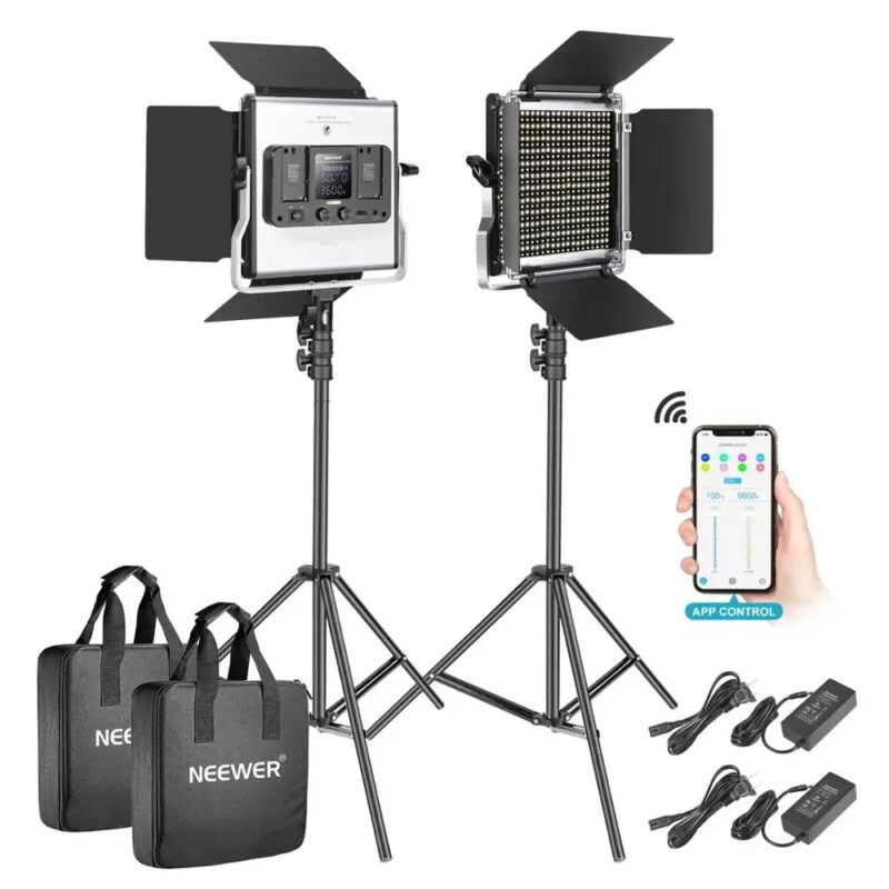 Neewer 2 Packs 530 LED Video Light, Metal Dimmable Bi-Color 3200K-5600K Photography Lighting With APP Intelligent Control System
