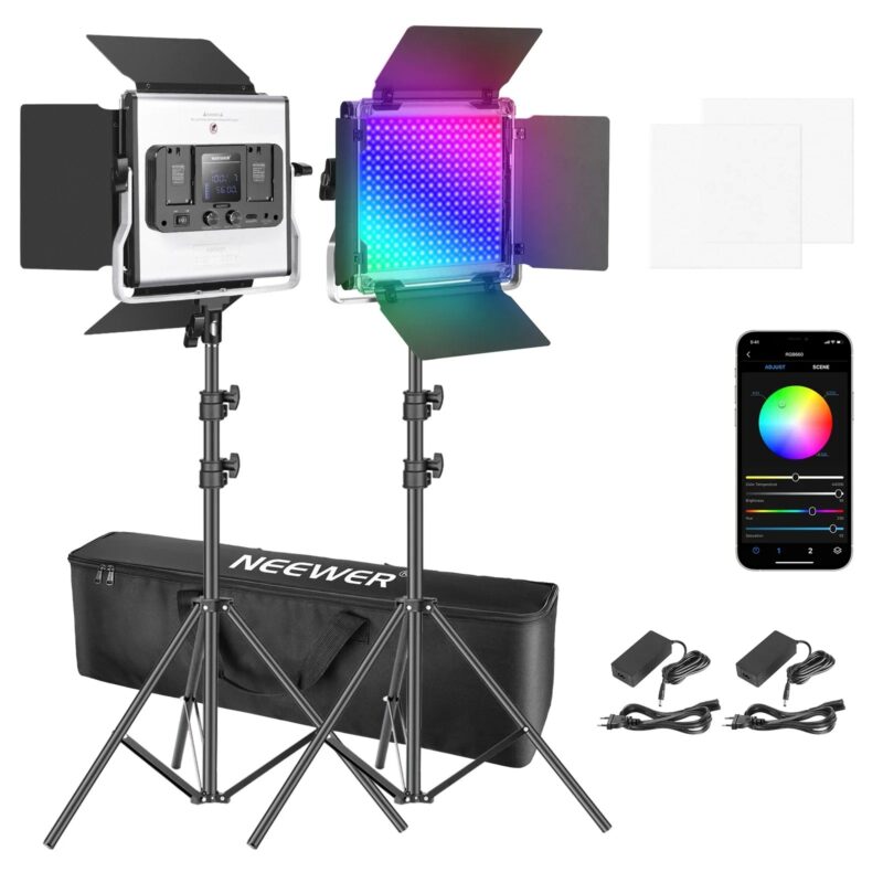 Neewer 660 RGB Led Light With APP Control, Photography Video Lighting Kit With Stands And Bag, 660 SMD LEDs CRI95