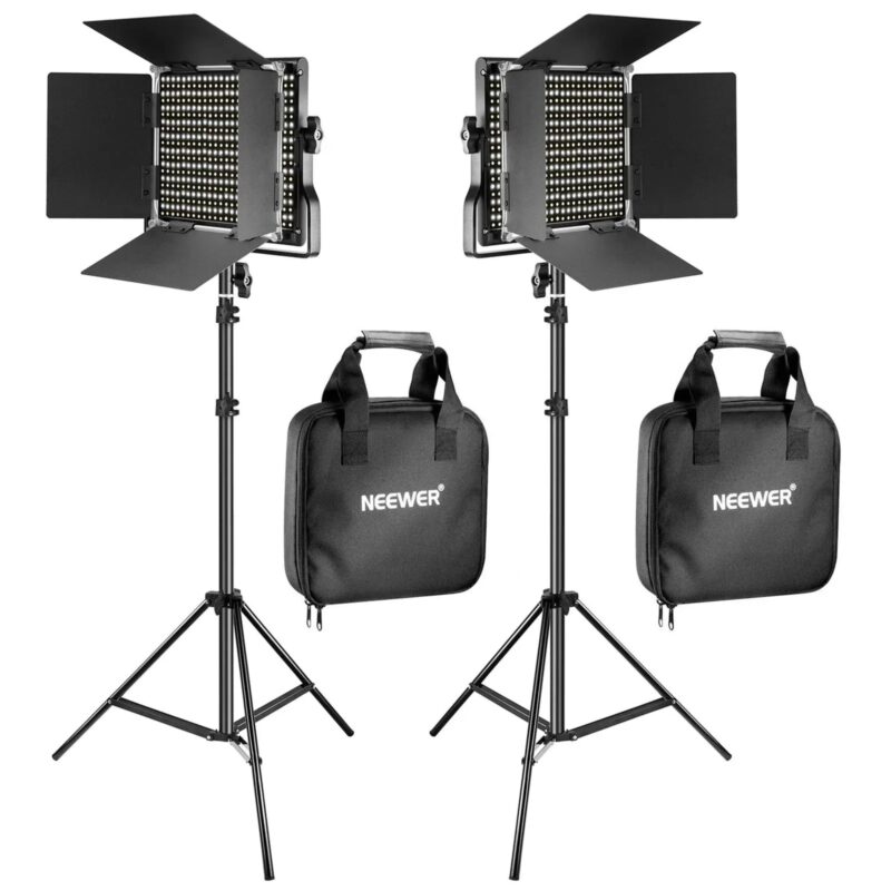 Neewer 2 Pieces Bi-color 660 LED Video Light And Stand Kit Includes:(2)3200-5600K CRI 96+ Dimmable Light With U Bracket Barndoor