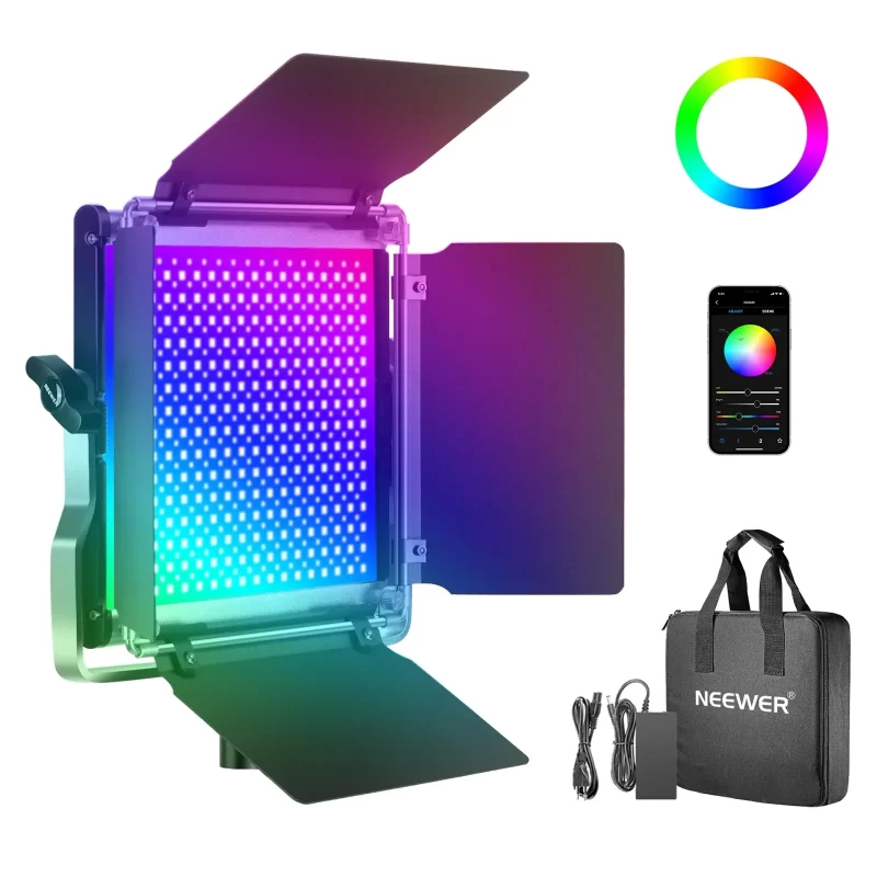 Neewer 480 RGB Led Light With APP Control, 480 SMD LEDs CRI95/0-360 Adjustable Colors With LCD Screen/U Bracket For Photography