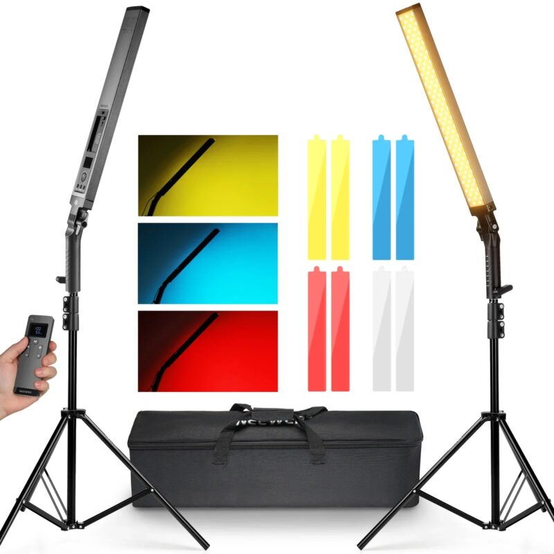 NEEWER Upgraded LED Video Light Stick & 2.4G Remote Kit, 2 Pack Handheld Dimmable 3200K~5600K CRI97+ Video Lights With Stands