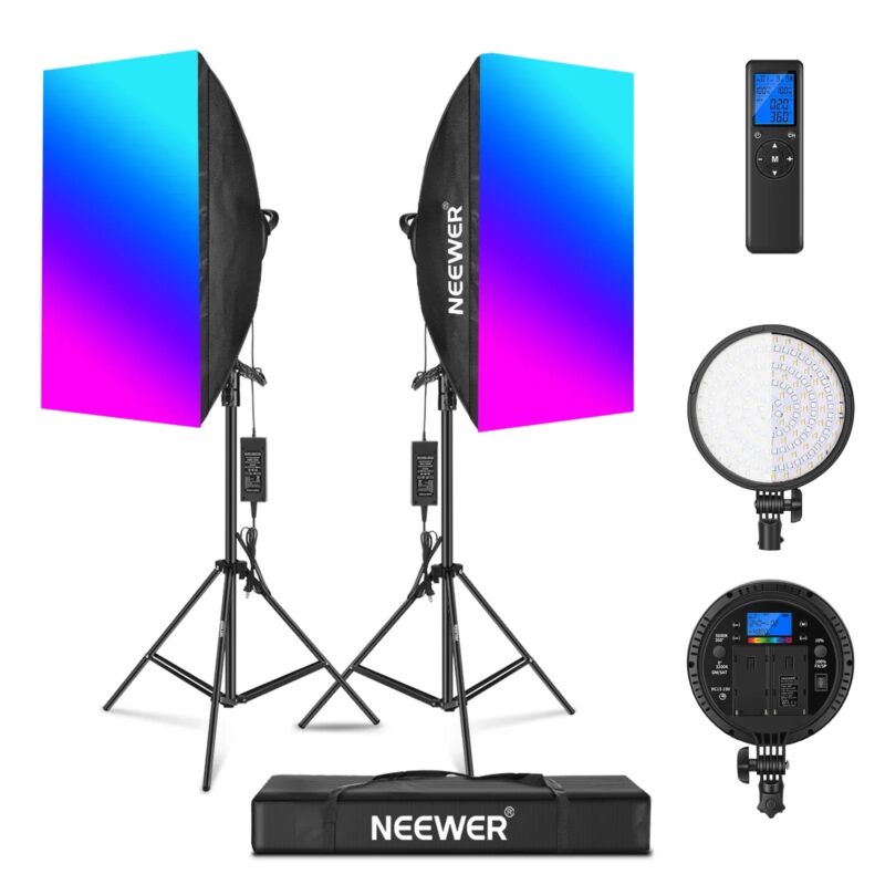 Neewer RGB LED Lighting Kit With 2.4G Remote: 2-Pack LED Light Head With 3200~5600K With Softbox, Stand For Studio Photography
