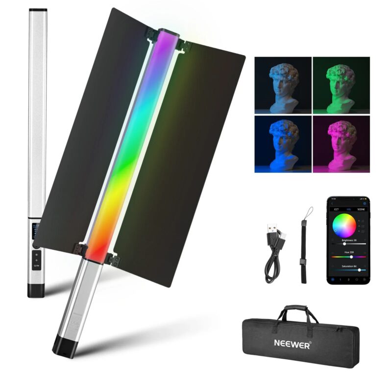 NEEWER CL124 RGB Handheld LED Light Stick Light Wand With APP Control & Metal Barndoor, 360°Full Color 16W 2500K-10000K CRI97+