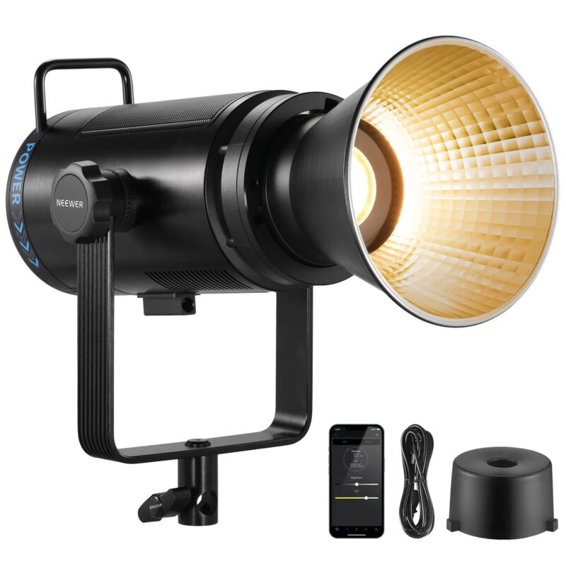 NEEWER CB200B 210W LED Video Light With 2.4G/APP Remote Control, All Metal Bi Color COB Continuous Light With Bowens Mount 90000