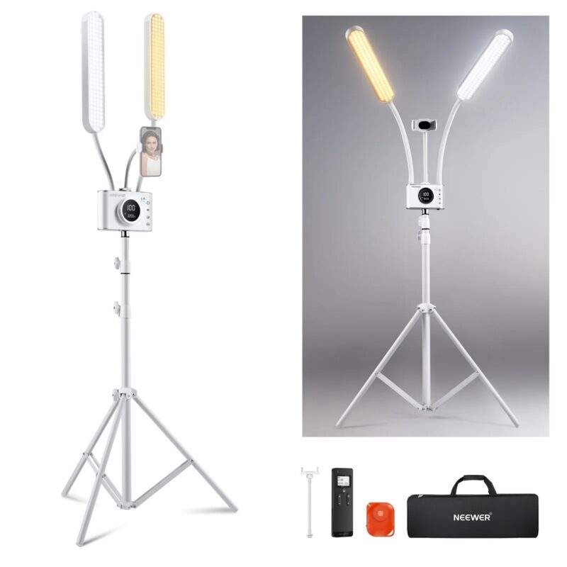 NEEWER Esthetician Light With Phone Holder & Travel Bag Kit, Support 2.4G/PC/MAC Control & Separate Control Of 2 Light Heads