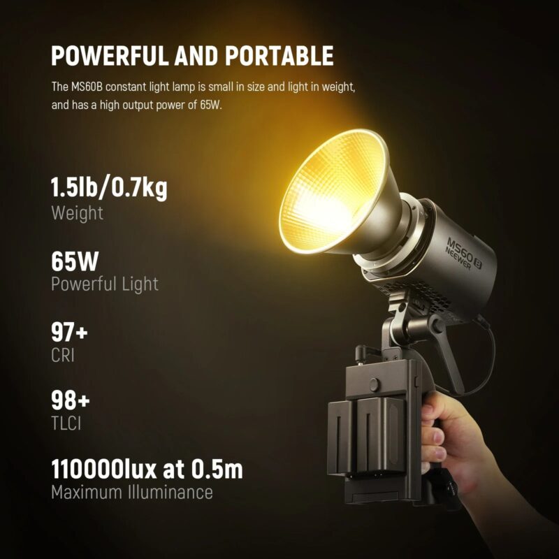 NEEWER MS60B Bi Color LED Video Light With 2.4G/APP Control, 65W Metal Mini Handheld COB Continuous Output Lighting Bowens Mount - Image 3