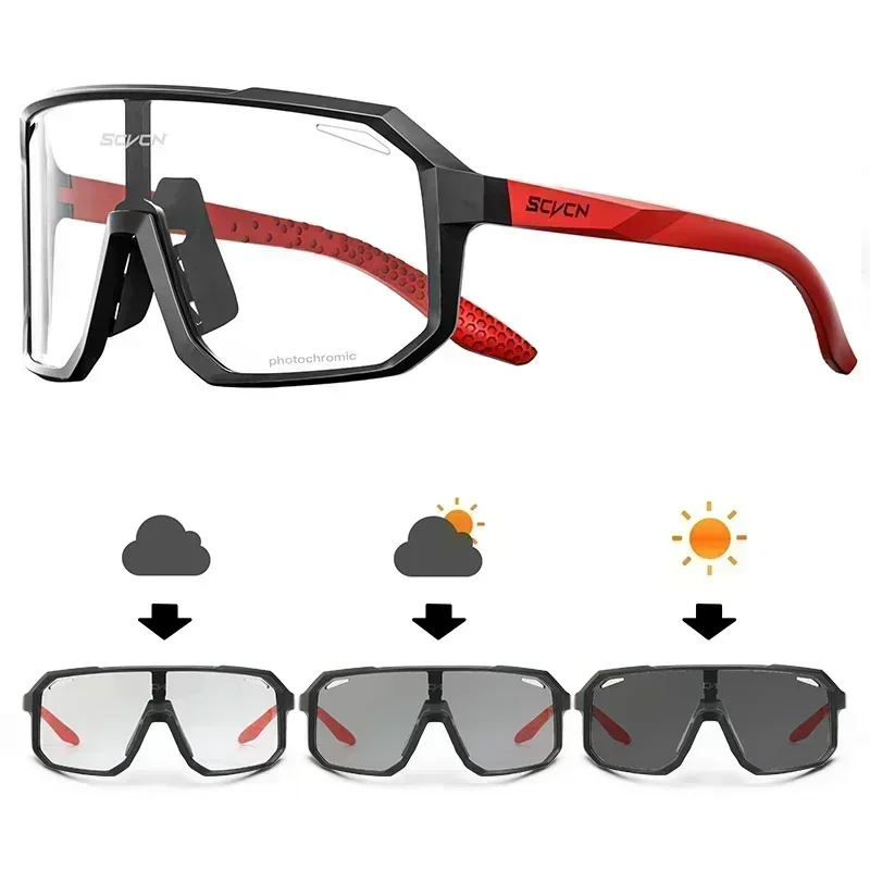 SCVCN Photochromic Cycling Sunglasses Mountains Sports Cycling Glasses UV400 Ultraviolet Light Bicycle Riding Driving Glasses