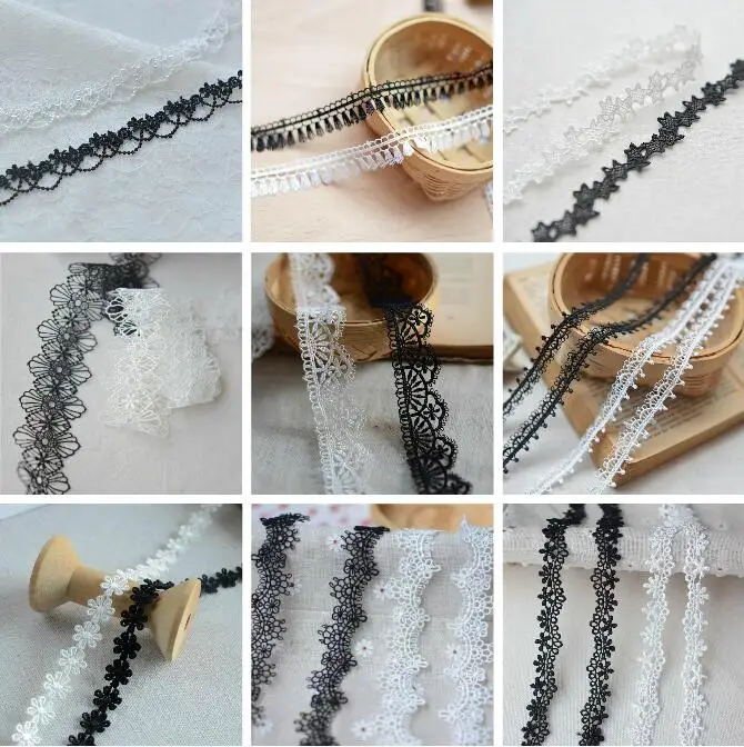 1 Yard Handmade Fabric Lace Trim Patchwork Material Black White Lace Ribbon DIY Garment Sewing Accessories