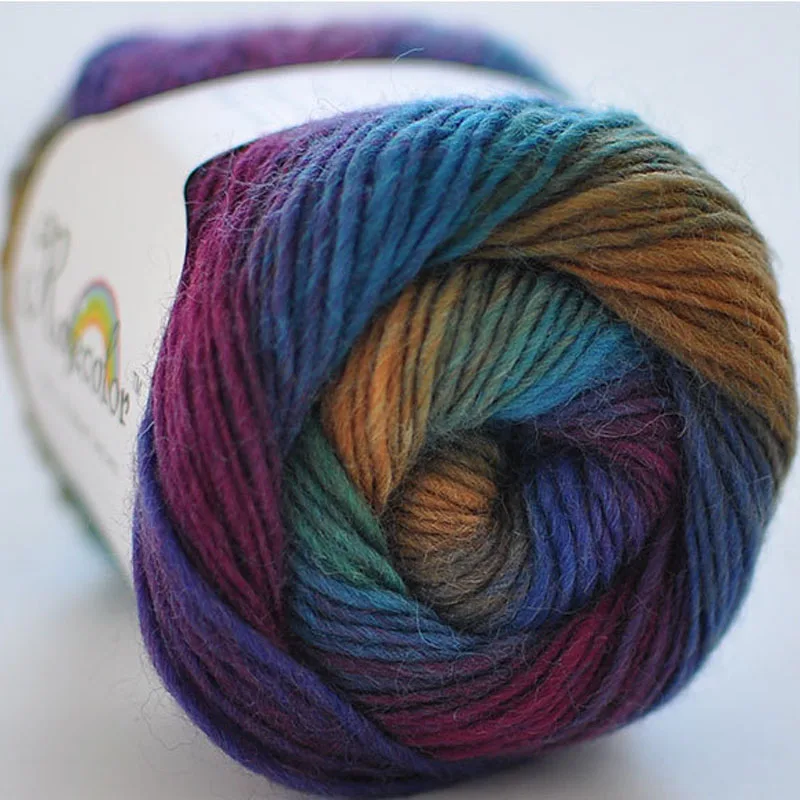 100% Wool Yarn Rainbow Color for Hand Knitting Crochet Plush Thickness Lanas Thread DIY Soft Scarf Shawl Sweater Free Shipping