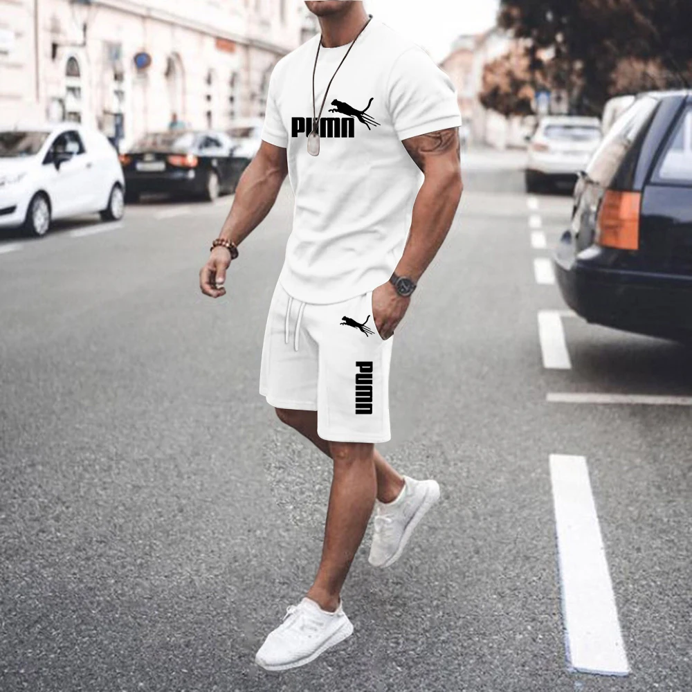 2024 Men Letter Printed T-shirt Sports Set Casual Summer Running Training Casual Fitness Suit Two Piece Set