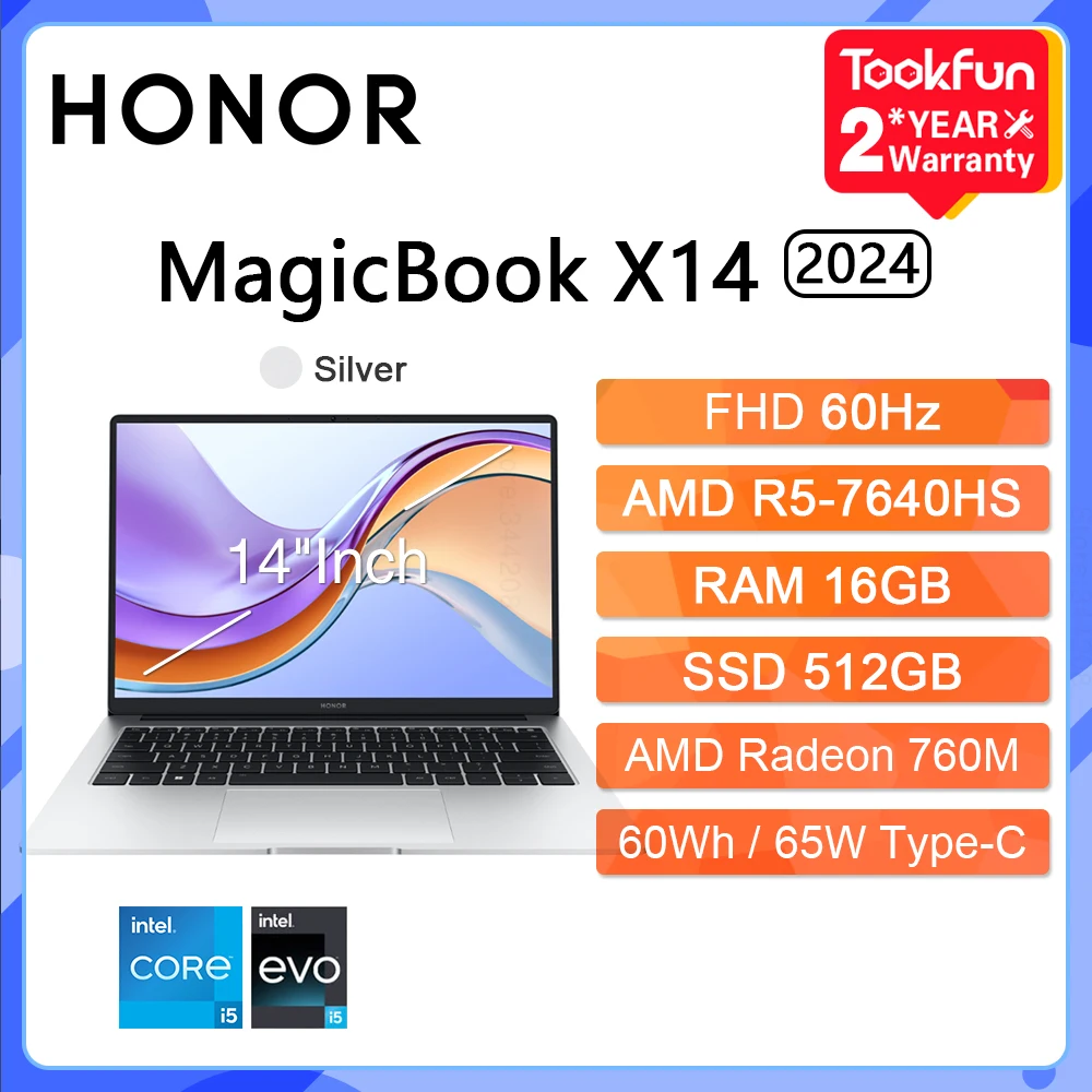 2024 New HONOR Laptop MagicBook X14 Pro 2024 14"Inch FHD Intel Core i5-13500H AMD Ryzen R5 7640HS Computer PC Notebook Ultrabook