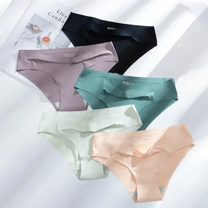 2024 Women's  Invisible Sexy Lingerie Panties Seamless Underwear Silk Women's Solid Color Panties Lady Underpants Girls Briefs