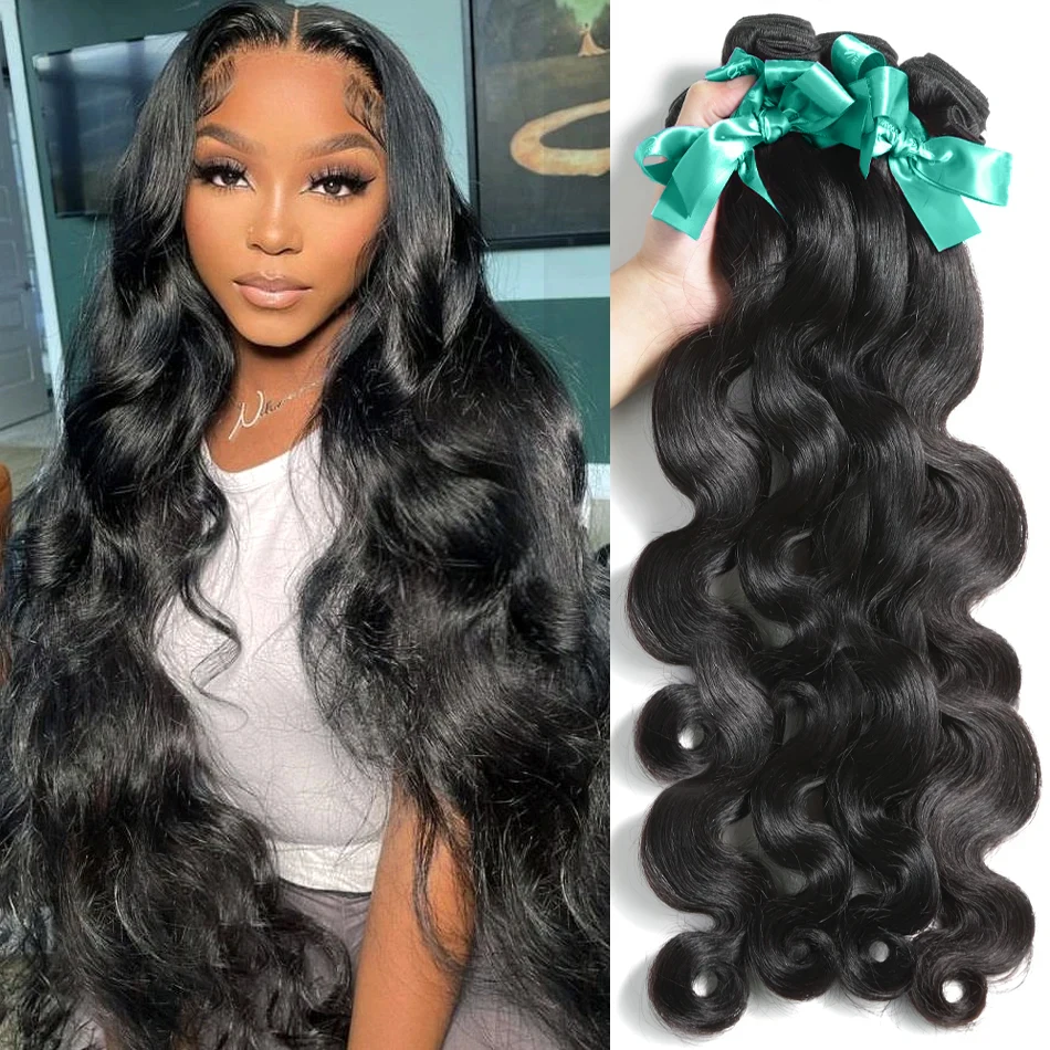 30 32 36 Inch Body Wave Bundles 100% Human Remy Raw Hair Weave Bundles Brazilian Weave Extension 3 Bundles Weft Natural Black