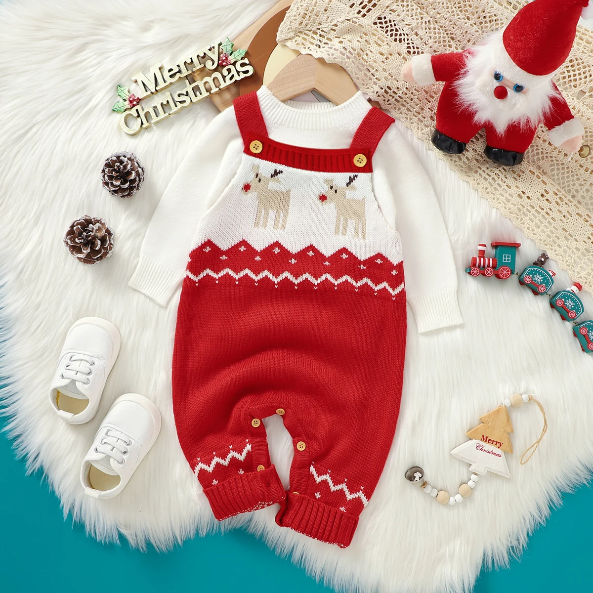 Baby Christmas Rompers Clothes Red Reindeer Knit Newborn Boy Girl Jumpsuits Winter Sleeveless Infant Kids Unisex Playsuits 0-18m
-
-