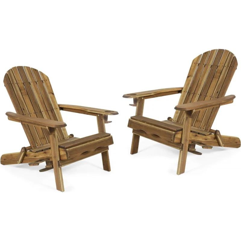 Crystal Outdoor Acacia Wood Folding Adirondack Chairs (Set of 2), Natural