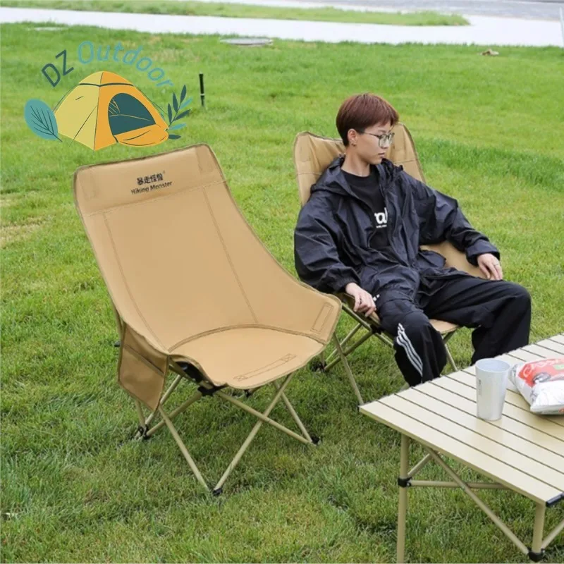 DZ Folding Outdoor High Backrest Large Load Moon Chair Camping Barbecue Outdoor Fishing Portable Foldable Loose Leisure Chairs