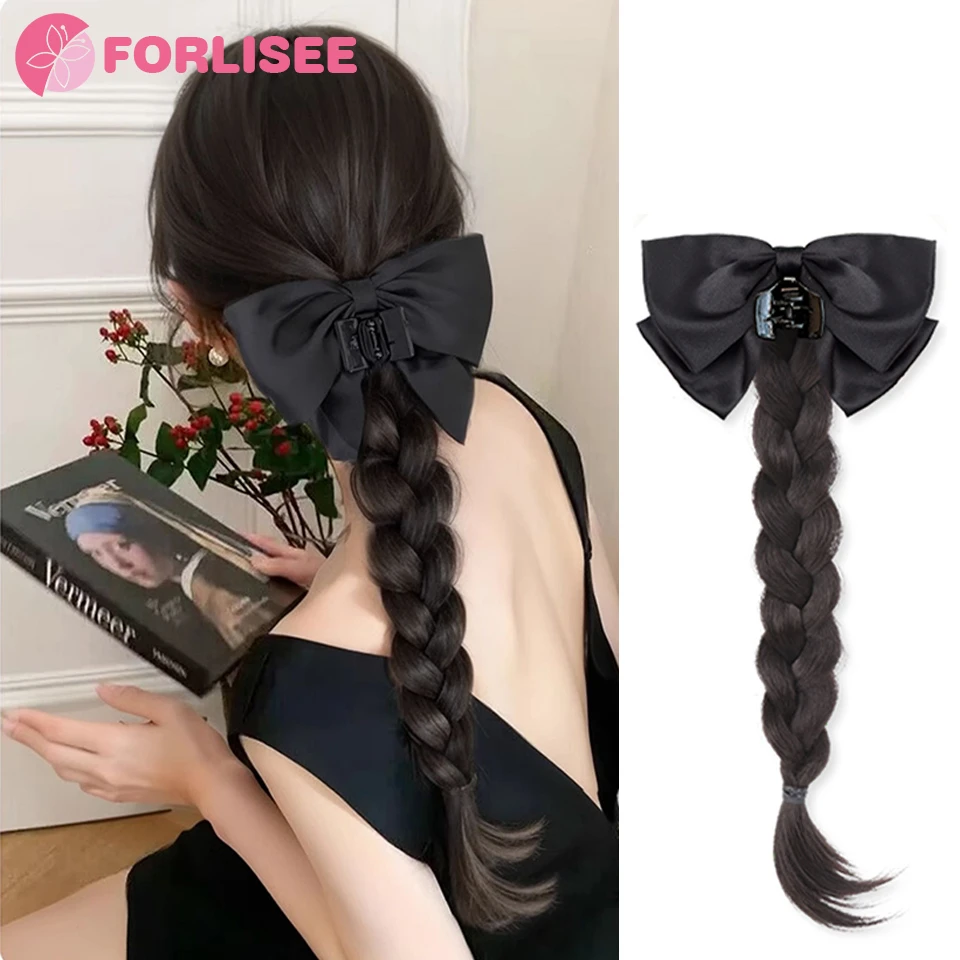 FORLISEE Synthetic Bow Ponytail Wig Women's Claw Clip High Ponytail Curly Hair Natural New Chinese Style Braid Ponytail