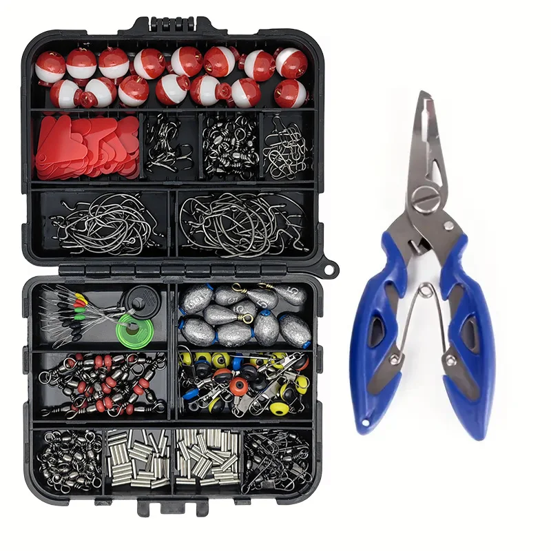Fishing Accessories Set with Tackle Box 263pcs/Set Including Plier Jig Hooks Sinker Weight Swivels Snaps Sinker Slides