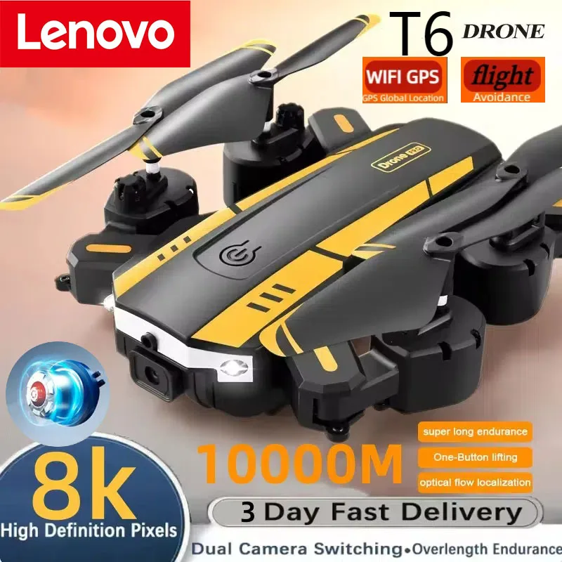Lenovo T6 Drone 8k Profesional 4K HD GPS Camera Obstacle Avoidance Aerial Photography Optical Flow Foldable Quadcopter 10000M ?