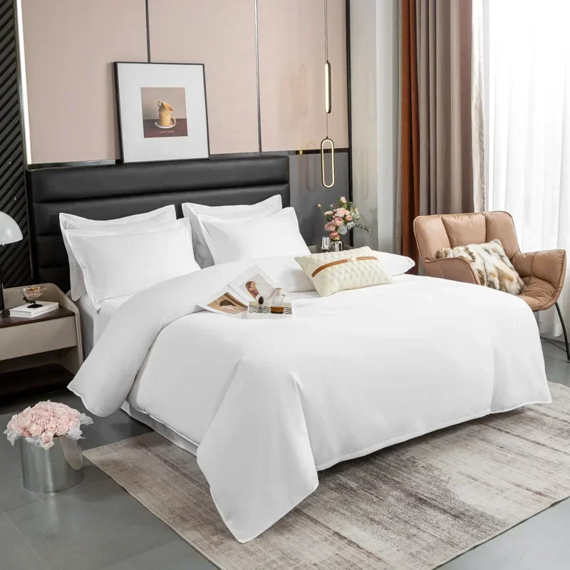 Luxury Hotel Comfort Four Piece Set Pure White Bed Sheets Duvet Covers Pillowcases Simple Breathable Homestay Bedding Set Suit