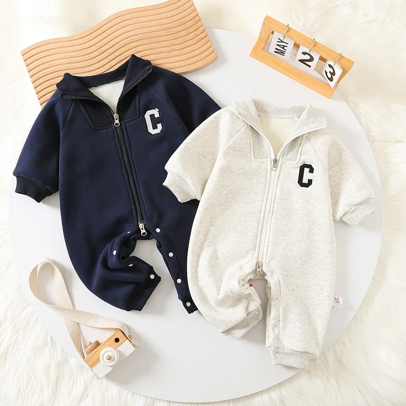 MILANCEL 2024 Autumn Baby Rompers Thick Lining Boys Jumpsuits Fur Lining Toddler Clothes Boys Outfit