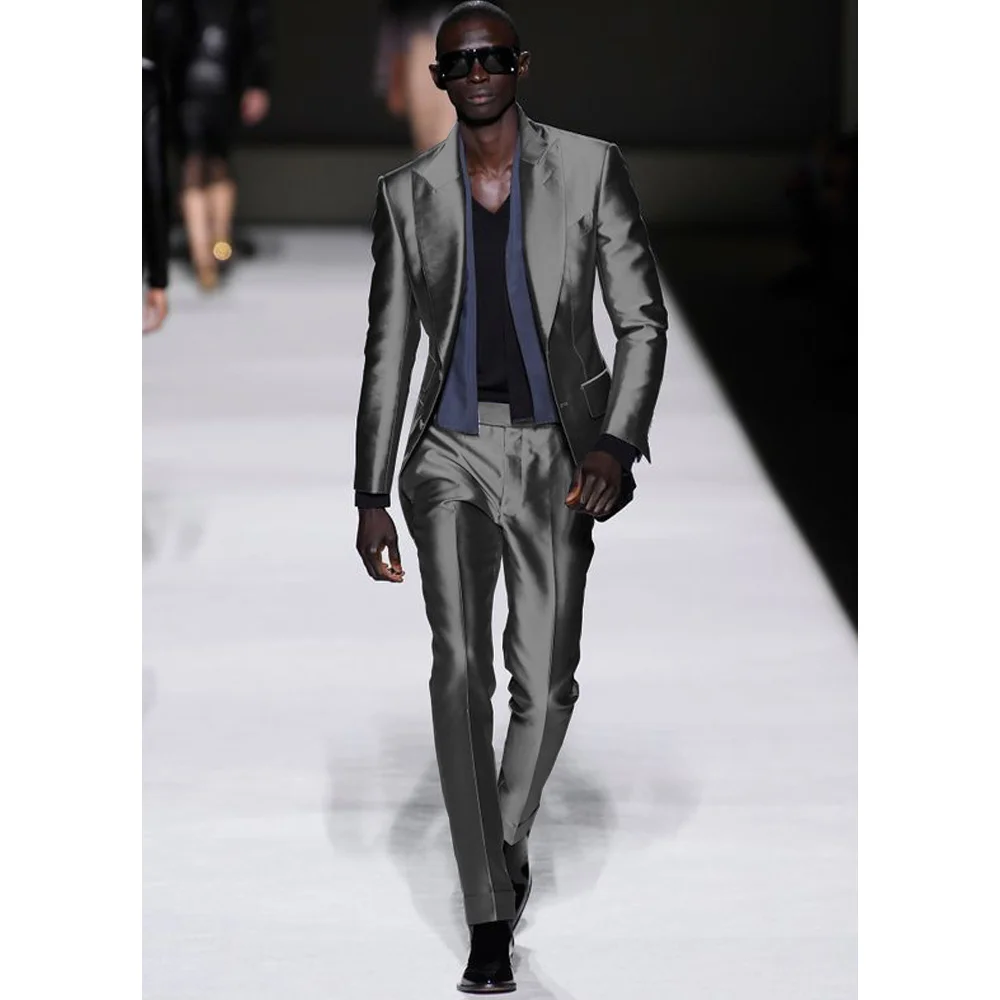 Men's Satin Single Breasted Suit Two-piece Luxury Wedding Stage Slim Fit Formal Men's Summer Suits Elegant Man Suit Male Set