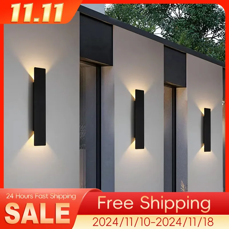 Outdoor Waterproof Wall Lamps Strip Aluminum Wall Lights 18W LED Black Wall Lamp Bedroom Exterior Outdoor Lighting Fixtures