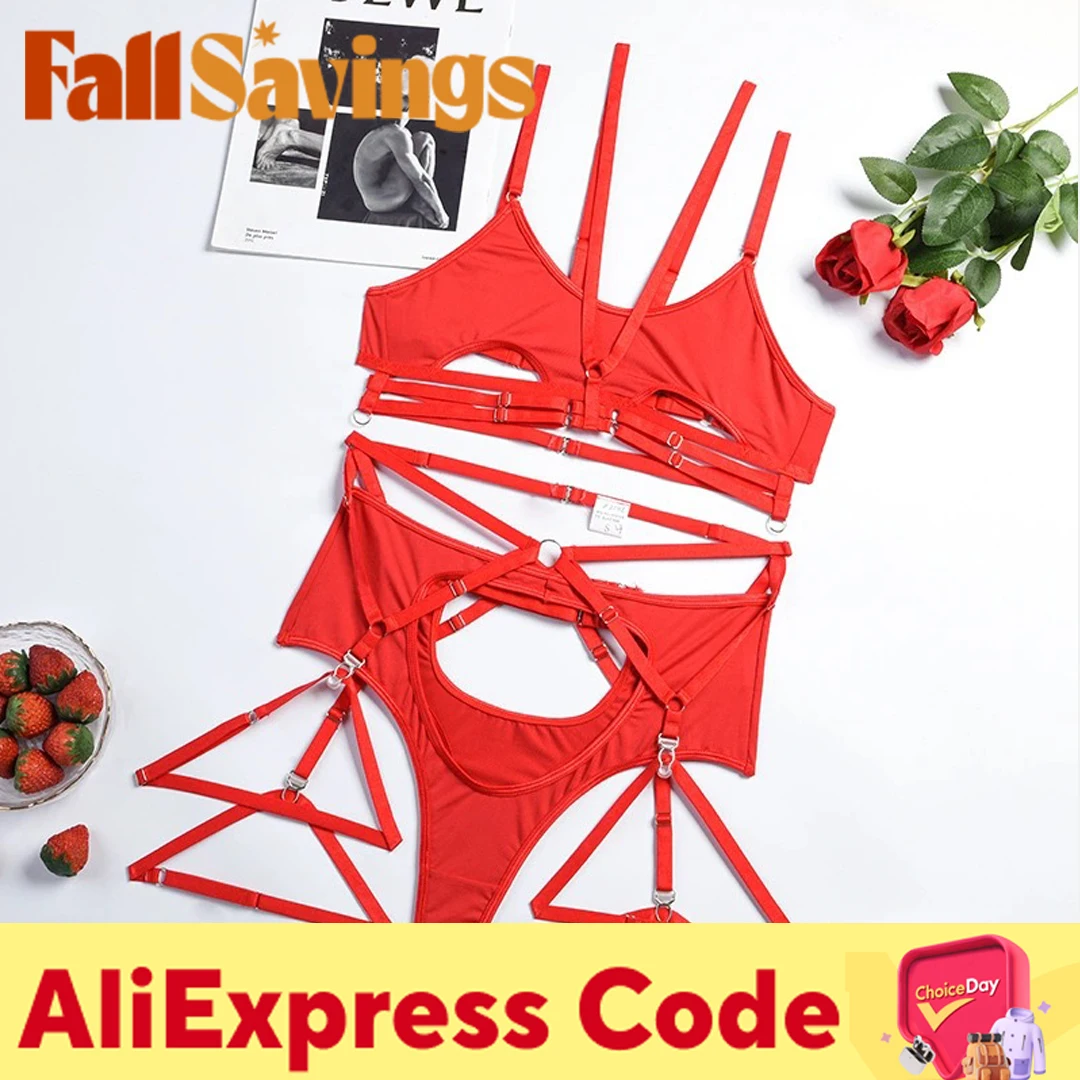 Red erotic Shapewear Suspenders bra Sexy underwear set Underwear waist wrap thigh strap is soft and sexy lingerie