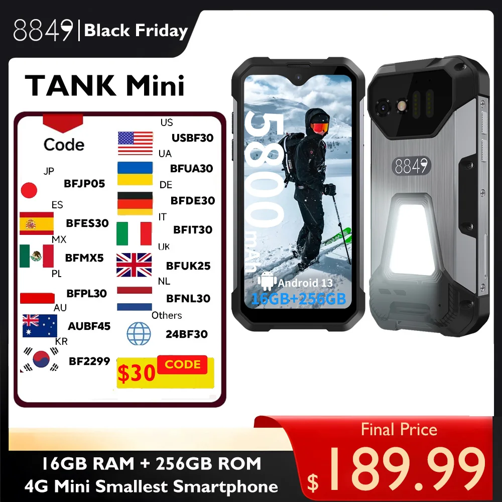 Spain Warehouse 8849 Tank Mini Unihertz Rugged smartphones 4.3" Display Android 13 Helio G99 24GB 256GB 100MP Cameras 5800mAh