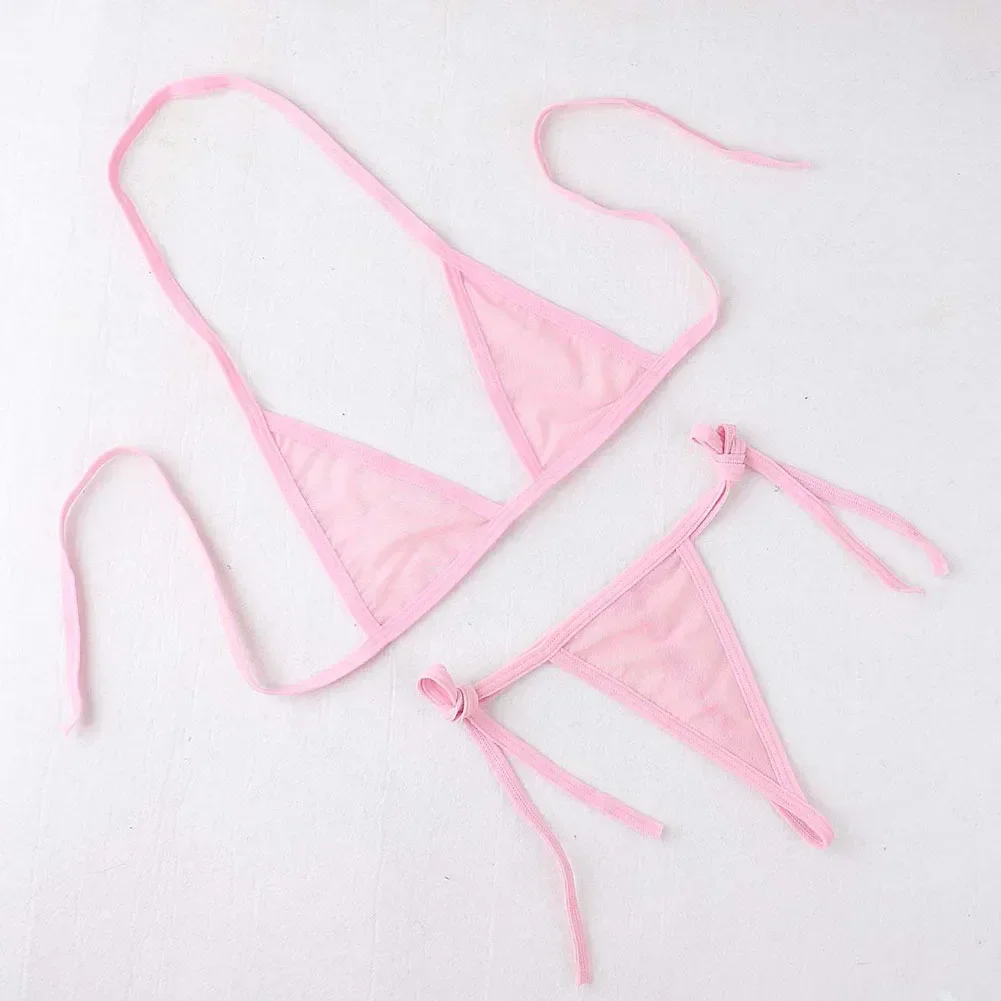 Womens Sexy Lingerie Bikini Swimwear 2 Piece Bra With Tie Side Thong Beachwear Swimsuit Microbikini Bathing Suit